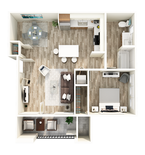 Floor plan for 1 bed, 1 bath, 705 sqft